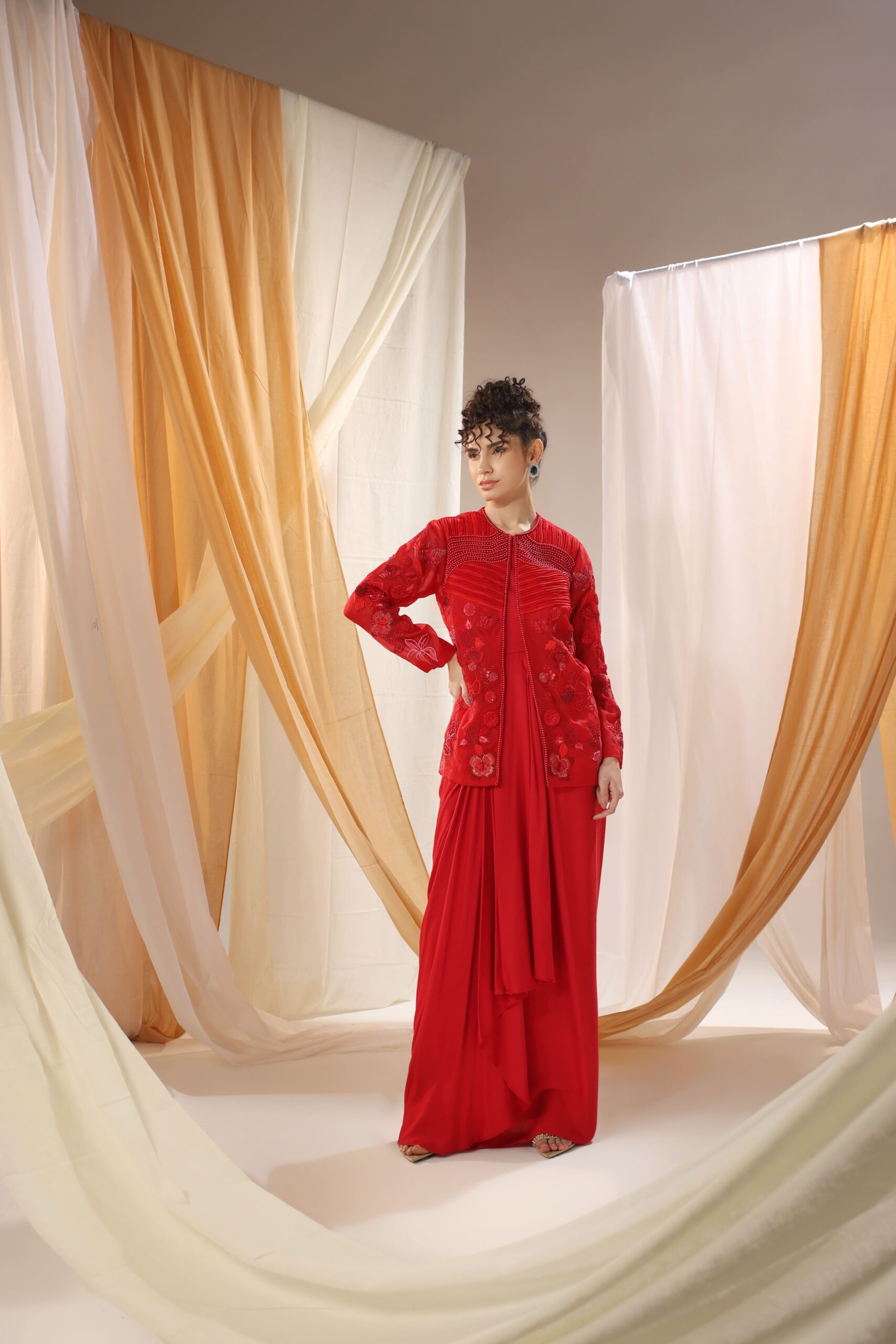 Deep Scarlet Cape Dress