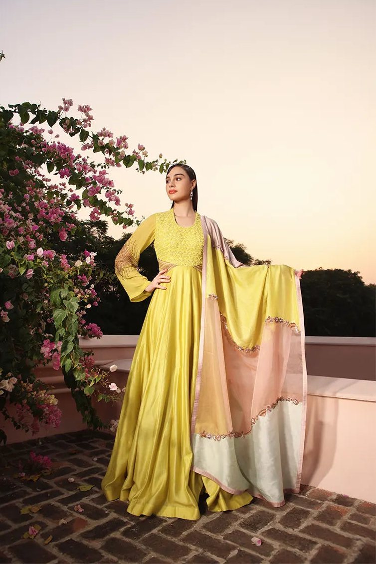Canary Yellow Anarkali Set
