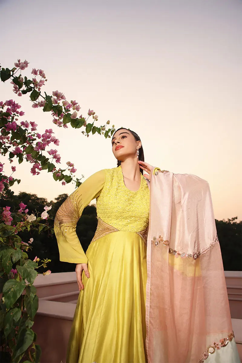 Canary Yellow Anarkali Set