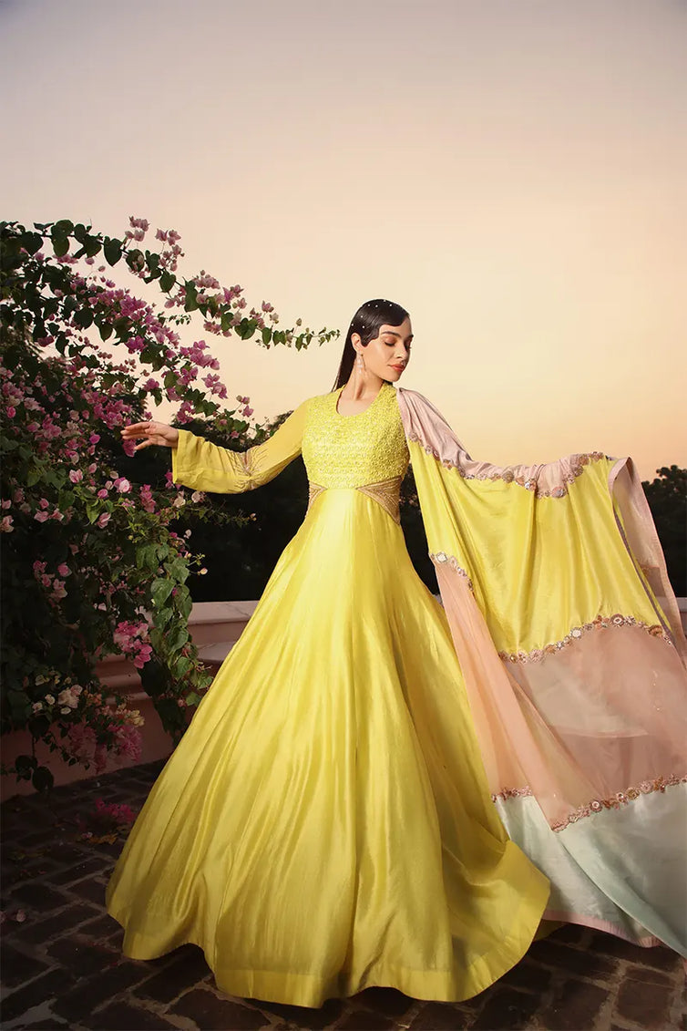 Canary Yellow Anarkali Set