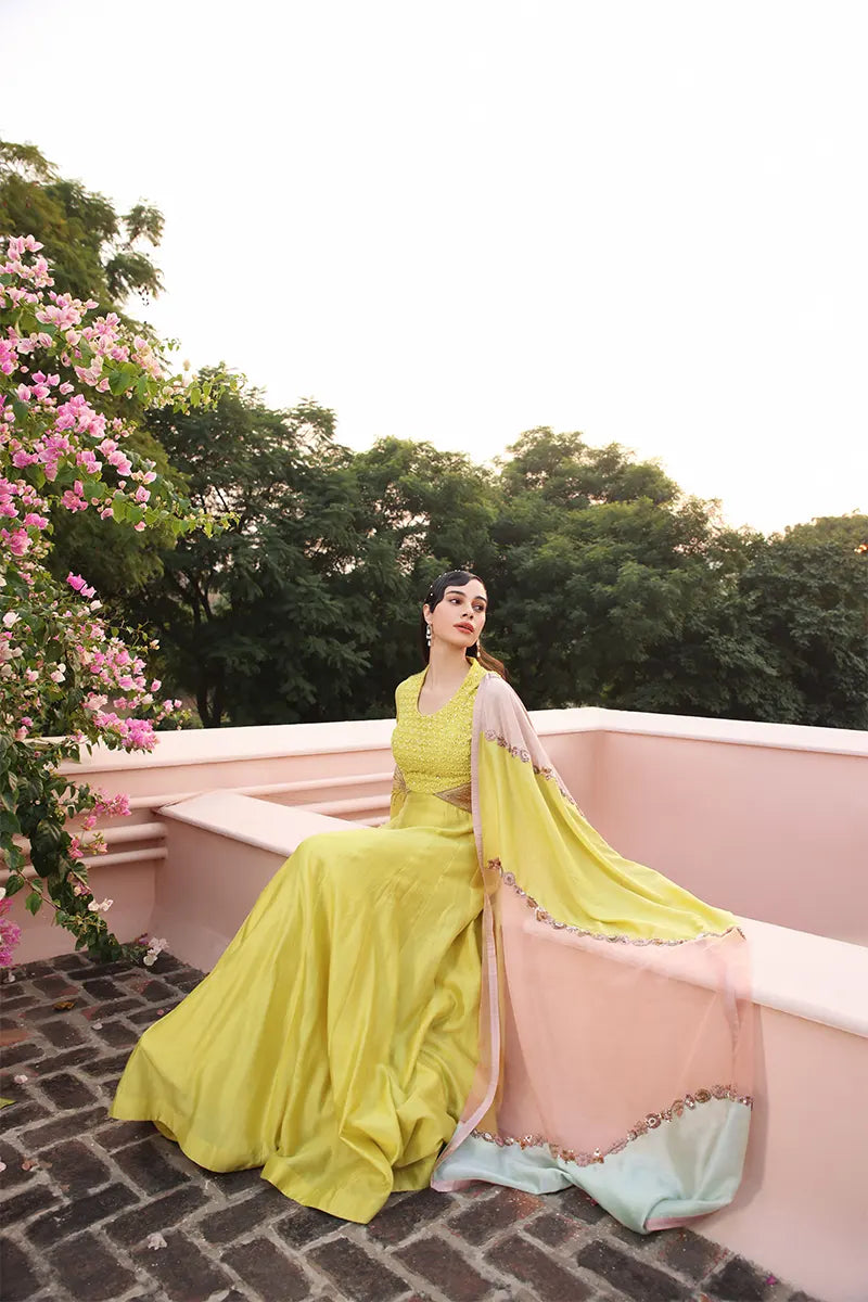 Canary Yellow Anarkali Set