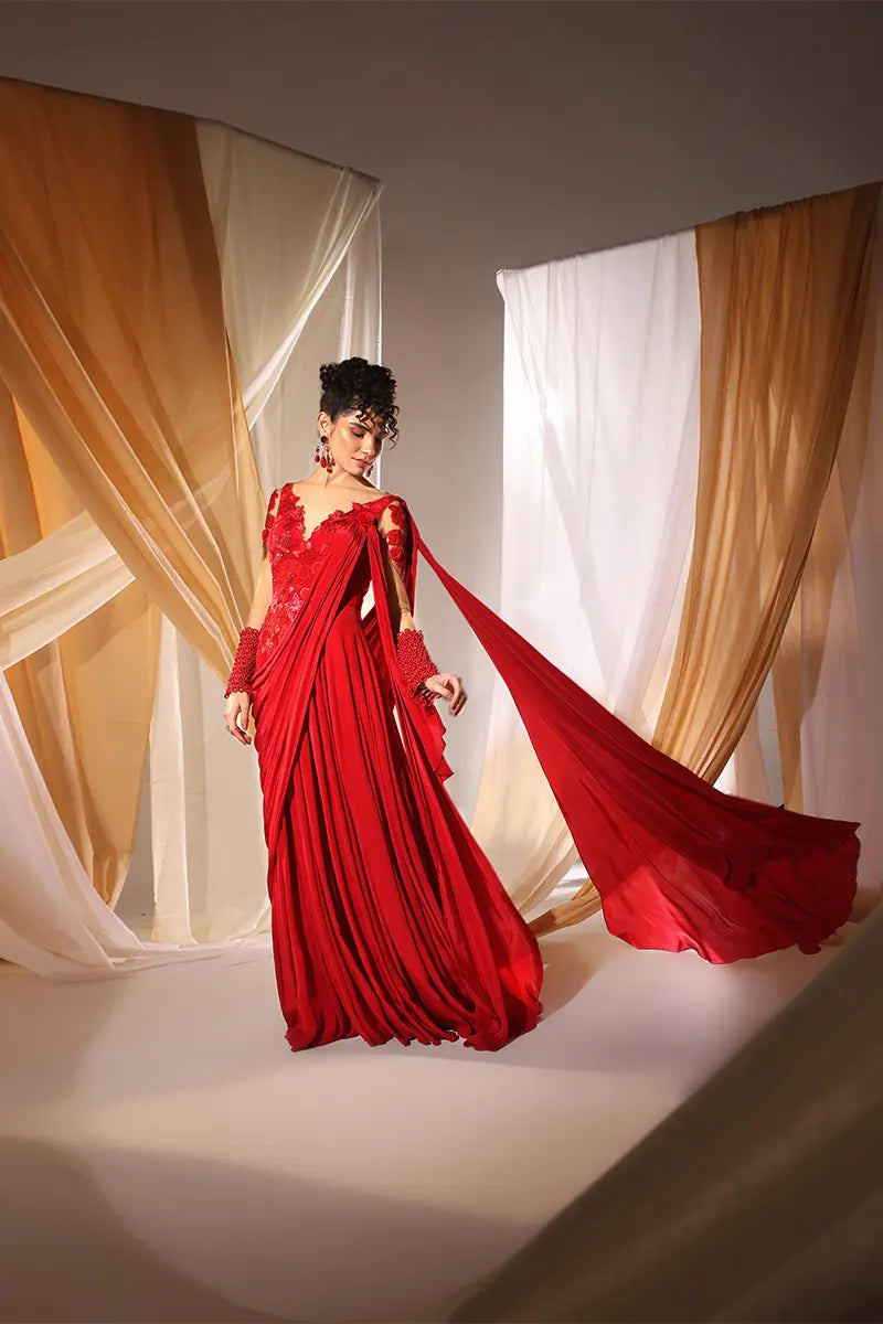 Deep Scarlet Concept Saree