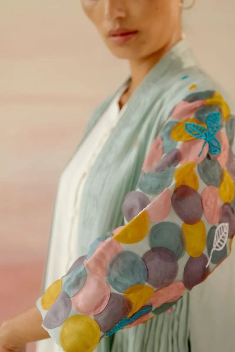 Frosty Green & White Embroidered Jacket Dress