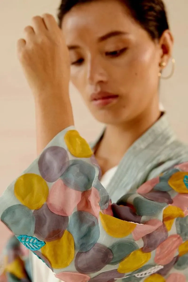 Frosty Green & White Embroidered Jacket Dress