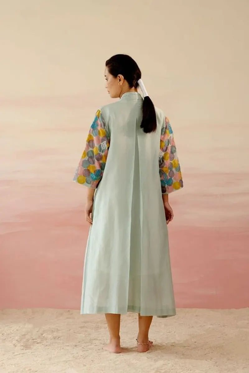 Frosty Green & White Embroidered Jacket Dress