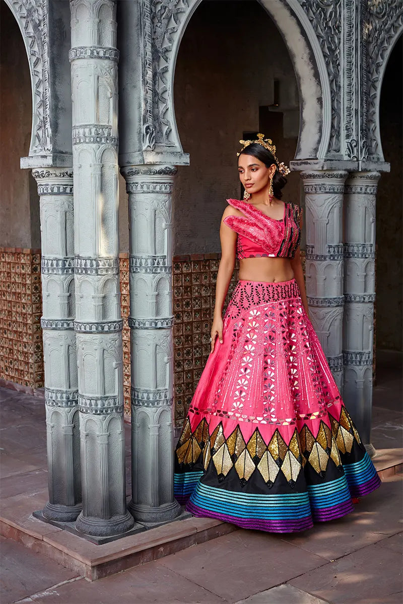 Hot Pink Embroidered Lehenga Set