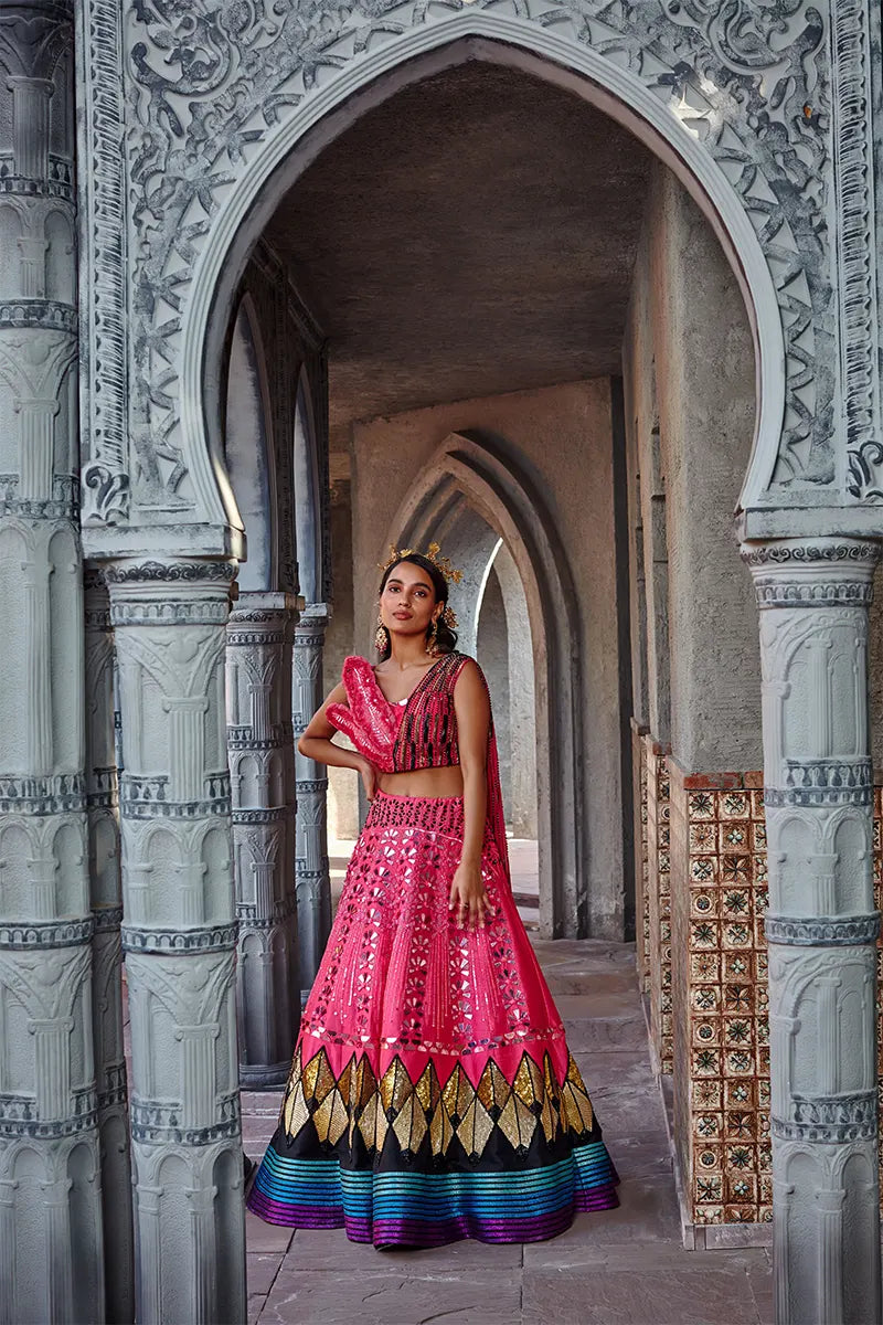 Hot Pink Embroidered Lehenga Set