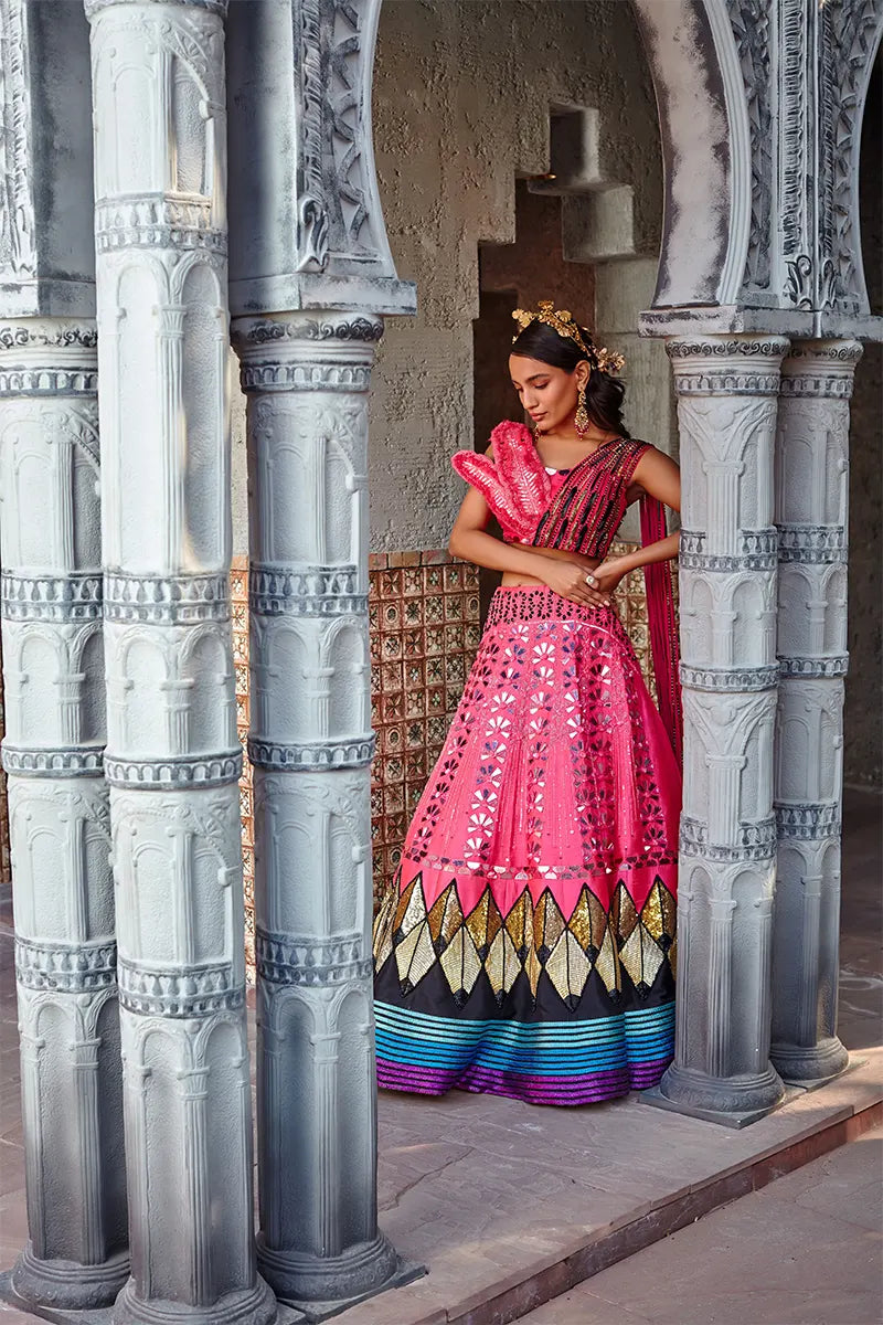 Hot Pink Embroidered Lehenga Set