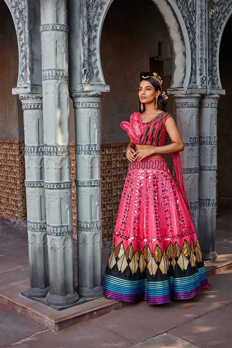 Hot Pink Embroidered Lehenga Set