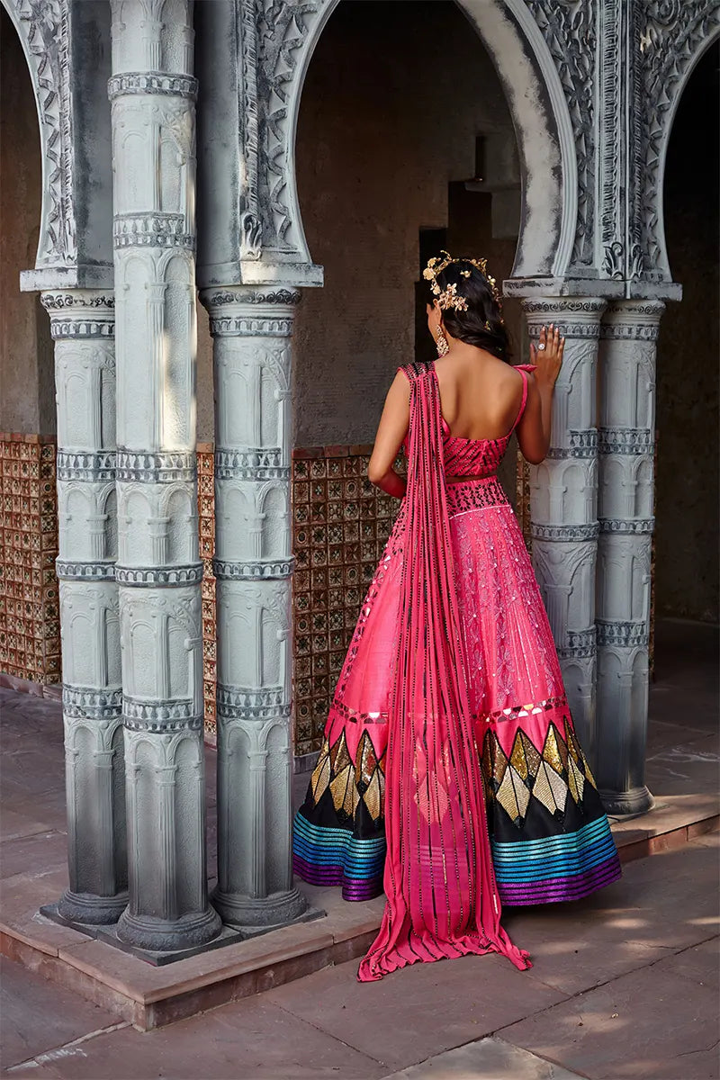 Hot Pink Embroidered Lehenga Set
