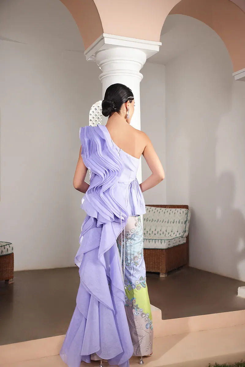 Periwinkle Blue Draped Top with Bejeweled Pants