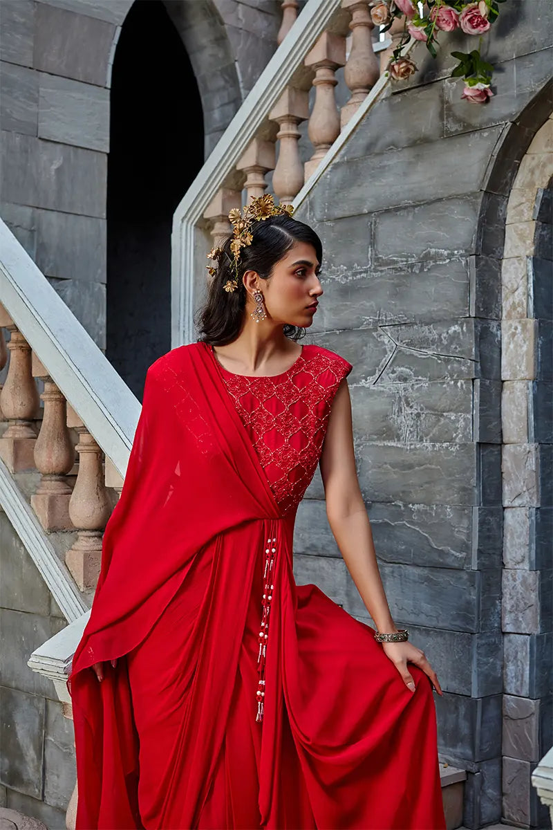 Scarlet Red Draped Dress