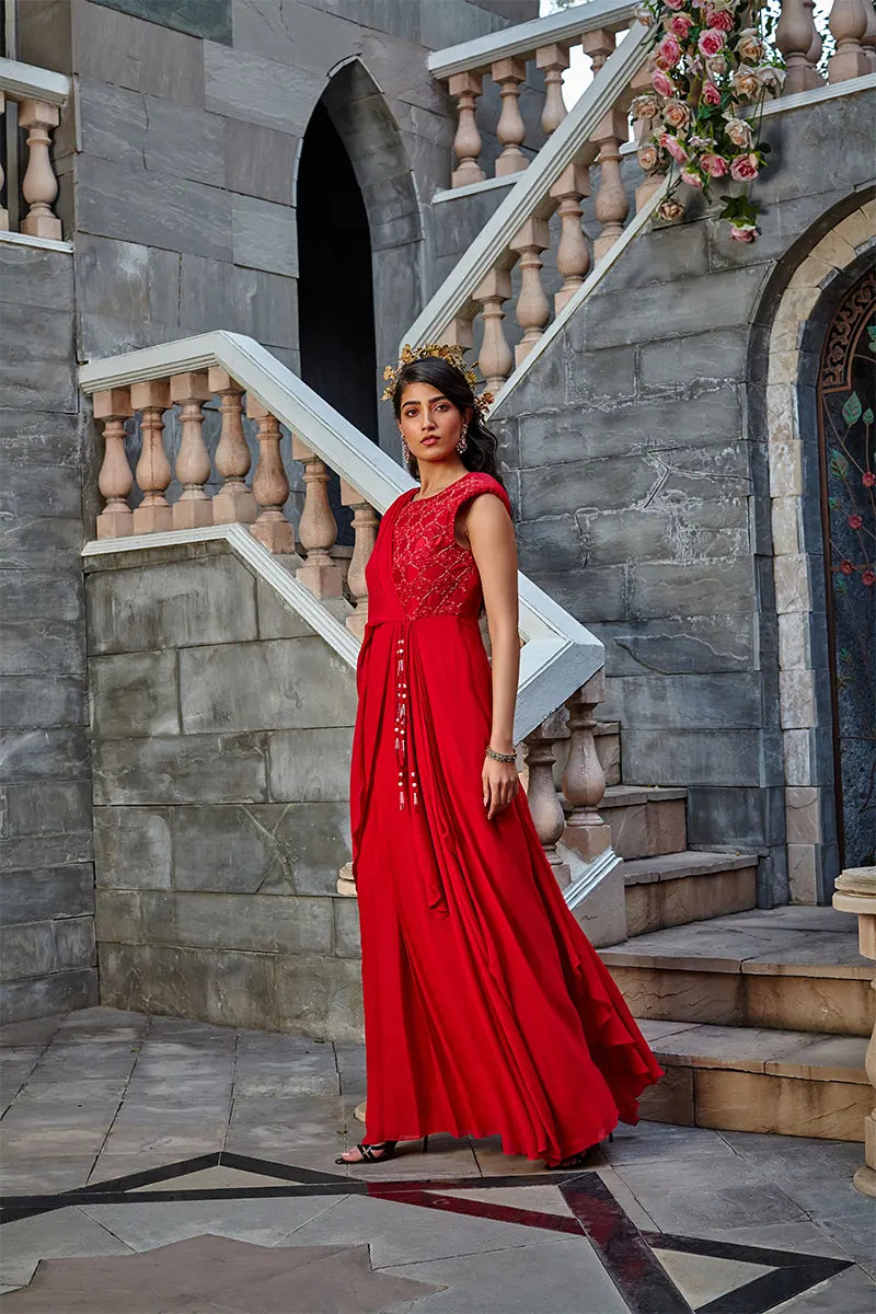 Scarlet Red Draped Dress