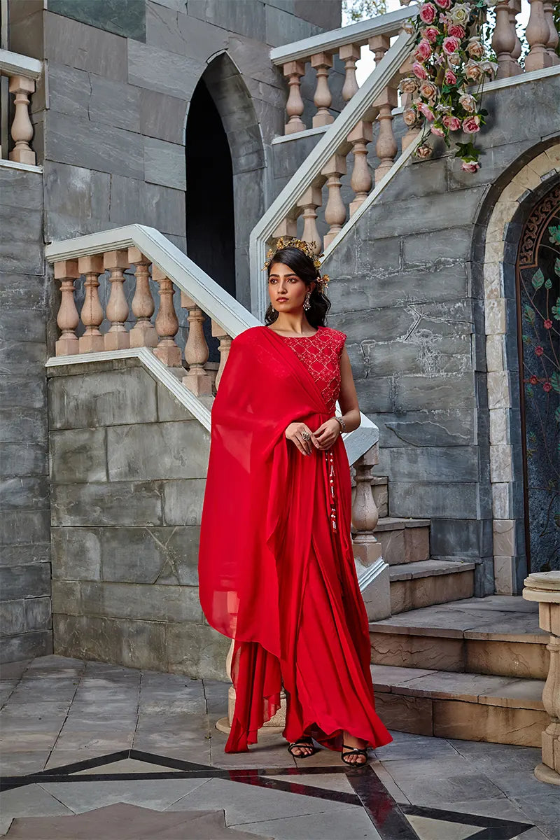 Scarlet Red Draped Dress
