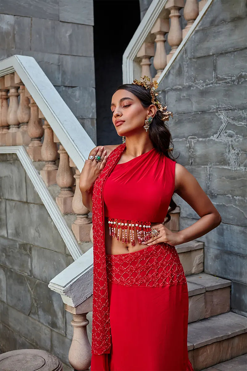 Scarlet Red Georgette Skirt Set