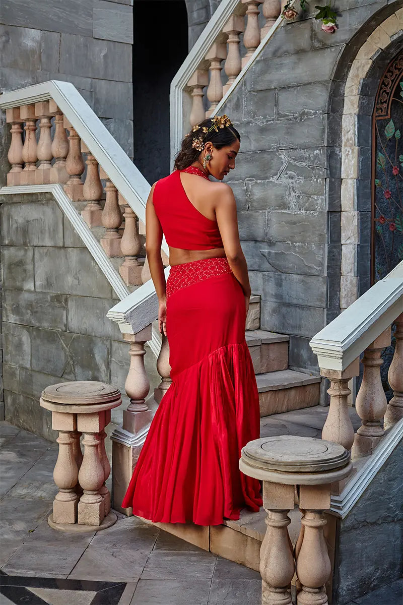 Scarlet Red Georgette Skirt Set