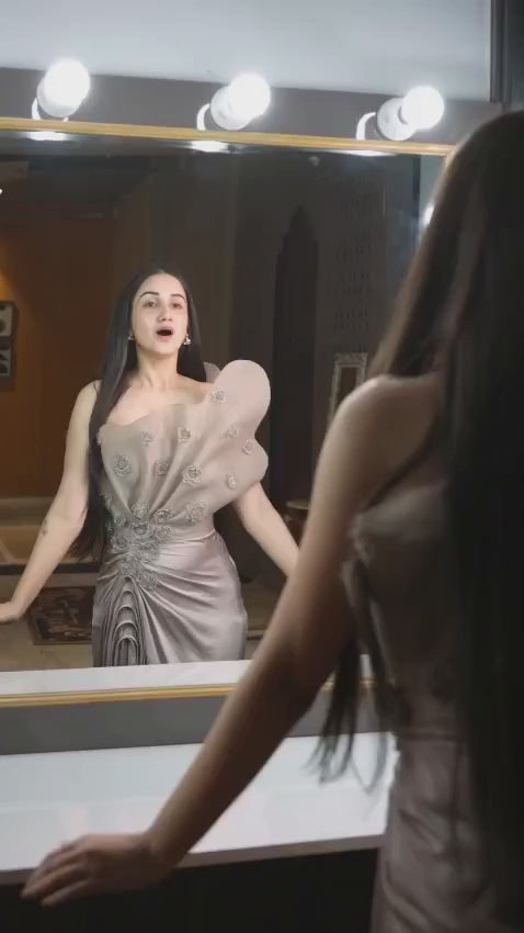 Pearl Grey 3d Flowers Cocktail Dress