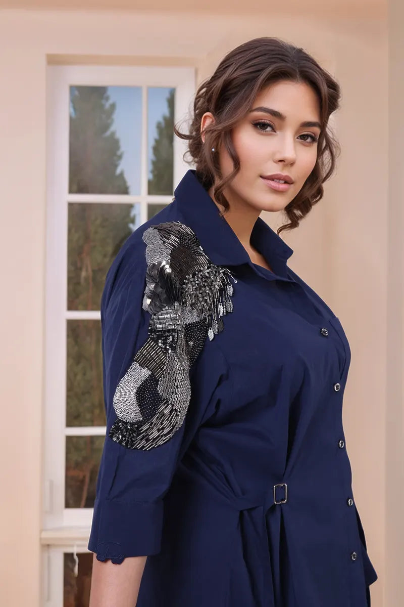 Dark Blue drop-shoulder shit