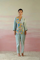 Frosty Green Embroidered Blazer Set