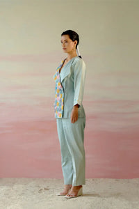 Frosty Green Embroidered Blazer Set