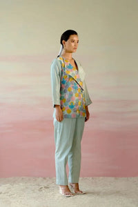 Frosty Green Embroidered Blazer Set