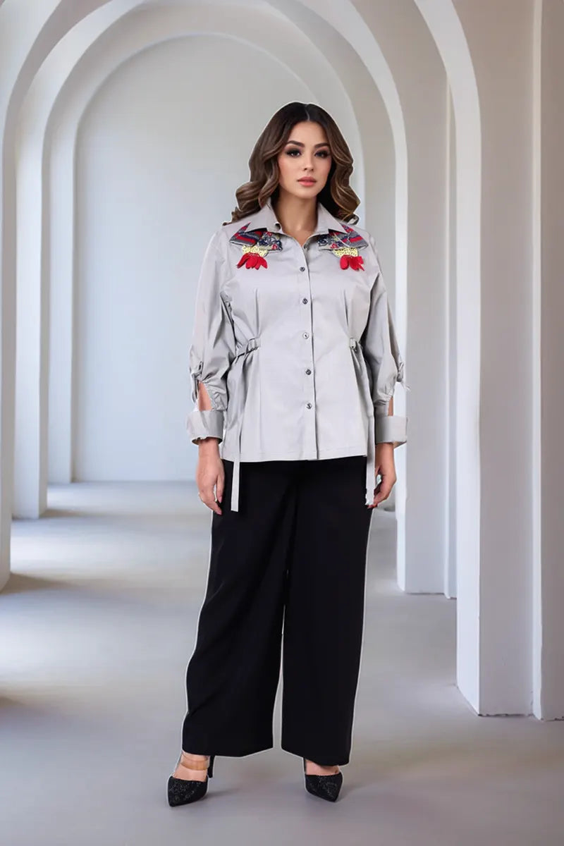Grey Contemporary embroidered shirt