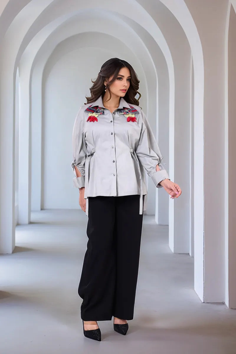 Grey Contemporary embroidered shirt