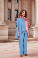 Half-and-half vibrant color-blocked co-ord set