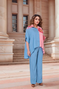 Half-and-half vibrant color-blocked co-ord set