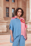 Half-and-half vibrant color-blocked co-ord set