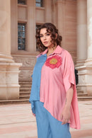 Half-and-half vibrant color-blocked co-ord set