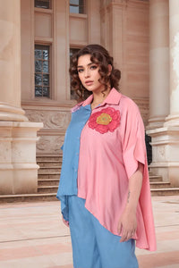 Half-and-half vibrant color-blocked co-ord set