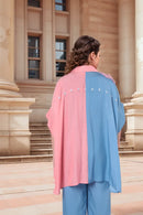 Half-and-half vibrant color-blocked co-ord set