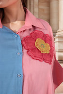 Half-and-half vibrant color-blocked co-ord set