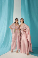 Rose Quartz Embroidered Cape With Pant Set