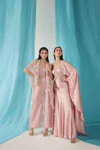 Rose Quartz Embroidered Cape With Pant Set