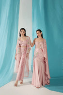 Rose Quartz Embroidered Cape With Pant Set