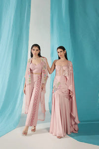 Rose Quartz Embroidered Cape With Pant Set