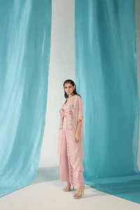 Rose Quartz Embroidered Cape With Pant Set