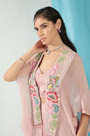 Rose Quartz Embroidered Cape With Pant Set