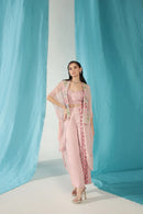 Rose Quartz Embroidered Cape With Pant Set