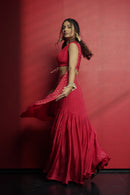 Divya Aggarwal in Scarlet Red Georgette Skirt Set