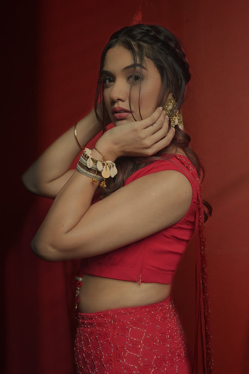 Divya Aggarwal in Scarlet Red Georgette Skirt Set