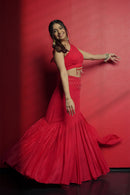 Divya Aggarwal in Scarlet Red Georgette Skirt Set
