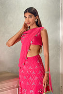 Juhi in Hot Pink Embroidered Draped Saree Set