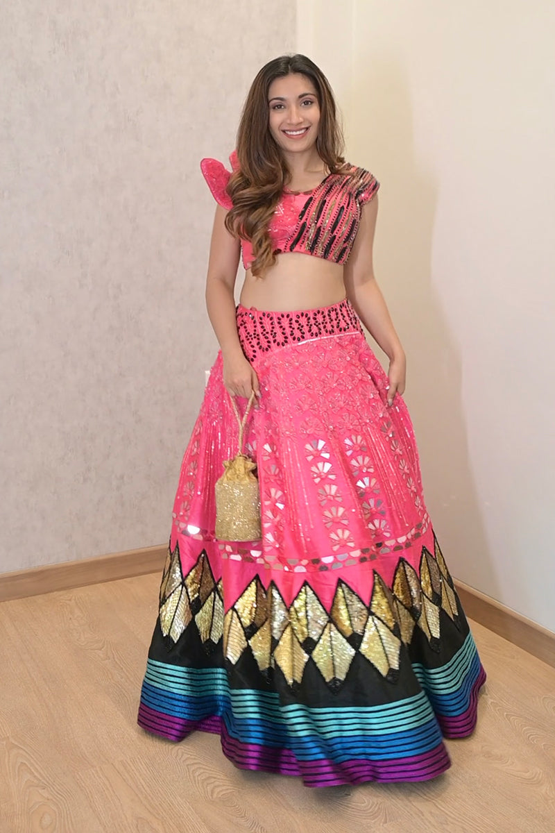 CISTER & CO in Hot Pink Embroidered Lehenga Set