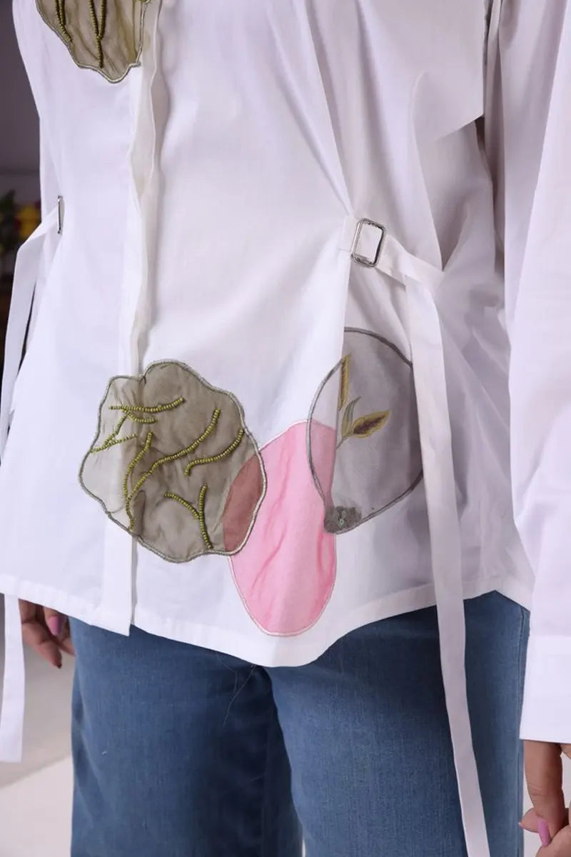 White cotton drop-shoulder shirt