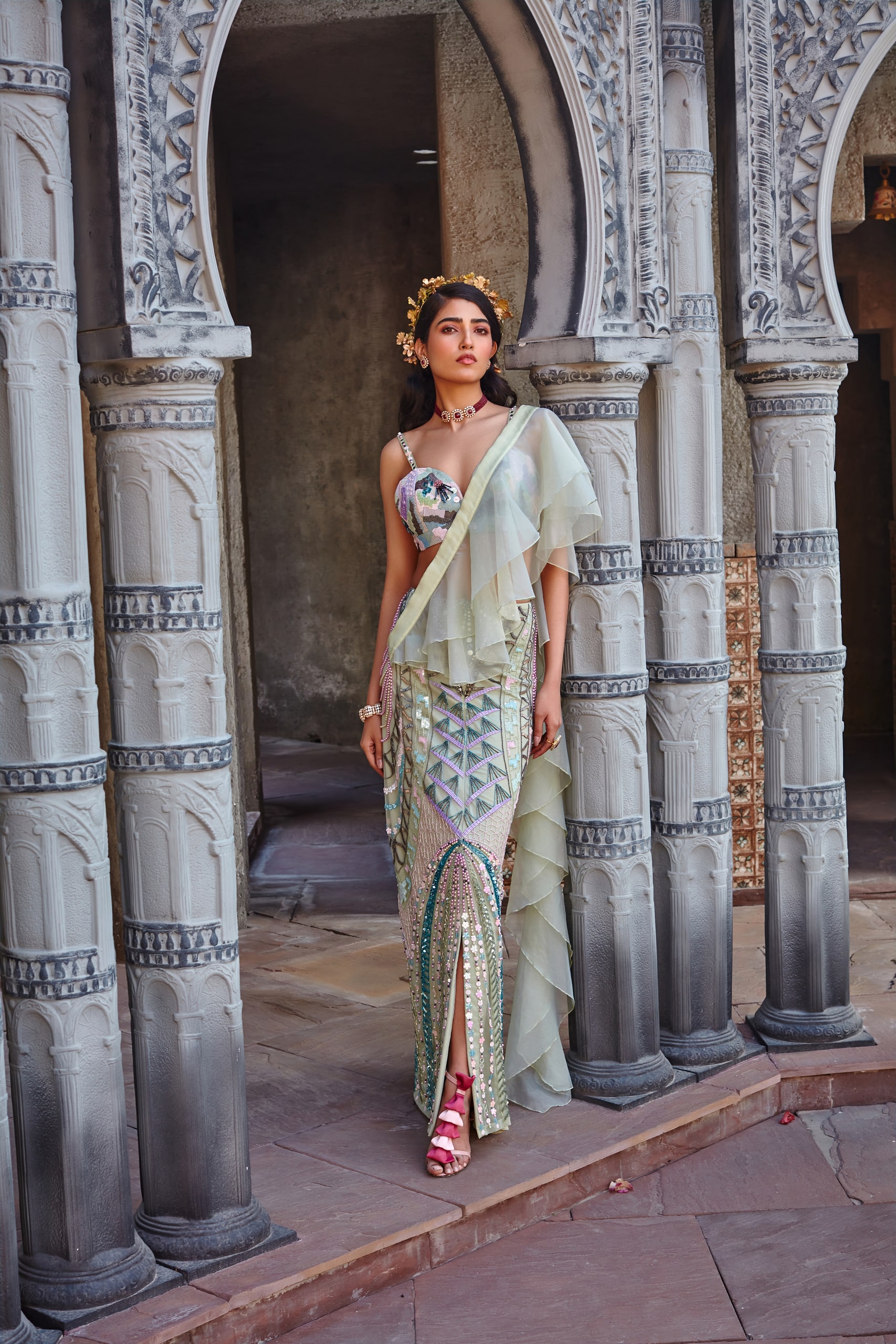 Bejewelled drape saree with a serious dose of glamour